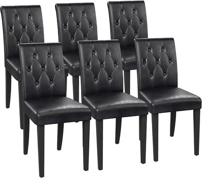 Welzona Upholstered Dining Chairs Set of 6, Button Tufted Parsons Dining Chair with Solid Wood Legs, Modern PU Leather Side Chair for Dining Room/Kitchen/Restaurant/Hotel- Black