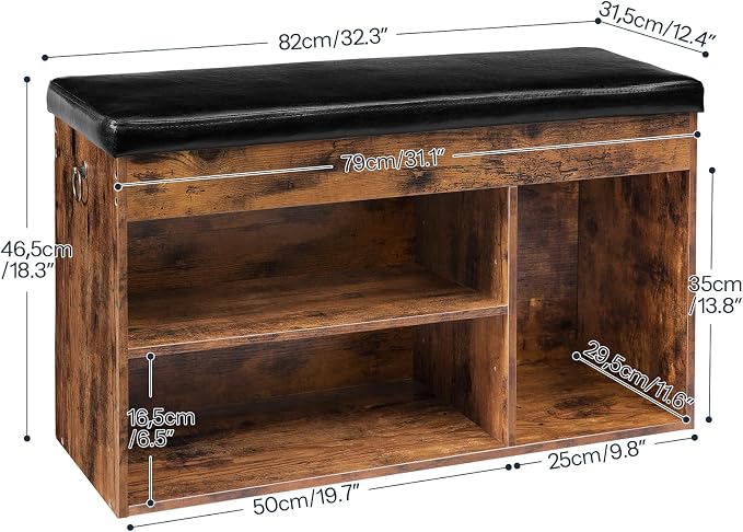 HOOBRO Shoe Storage Bench with Cushion, 32.3'' Entryway Bench with Lift Top Hidden Storage and Adjustable Shelves, Wooden Shoe Rack Bench for Entryway Bedroom, Rustic Brown and Black BF40HX01