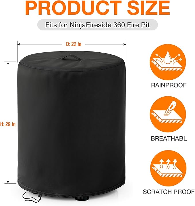 POMER Fire Pit Cover For Ninja Fireside360 Outdoor Heater & Fire Pit | Waterproof ,Windproof,UV & Tear Resistant,Easy to use & clean，Firepit Accessories