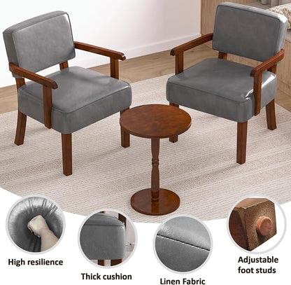FAGAGA Accent Chair Set of 2 with Table, PU Leather Oversized Living Room Chairs with Soft Seat and Armrests, Armchair for Bedroom, Dinning, Reading and Waiting Rooms (Leather Gray)
