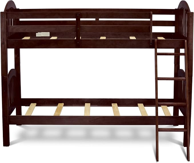 East West Furniture VEB-08-T Twin Over Twin Bunk Beds for Kids with Ladder and Guard Rail Bunk, Java Finish