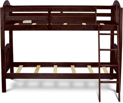 East West Furniture VEB-08-T Twin Over Twin Bunk Beds for Kids with Ladder and Guard Rail Bunk, Java Finish