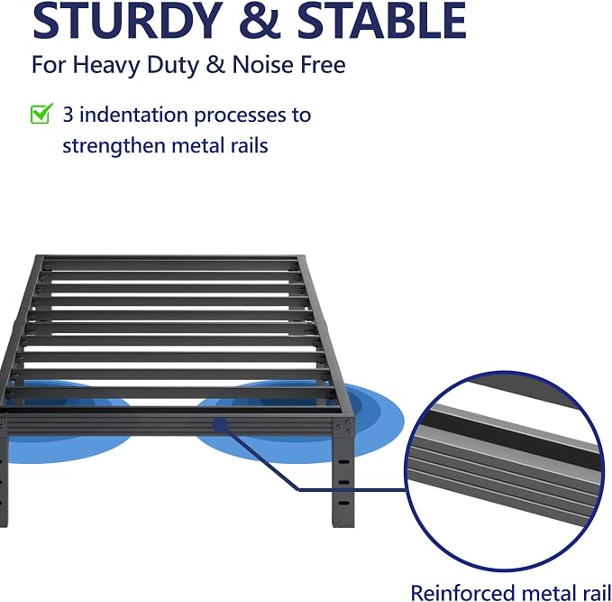 Furnitui 14 Inch High Metal Twin XL Bed Frames, Platform Twin XL Bed Frame No Box Spring Needed, Easy Assembly, Noise Free, Sturdy, Black