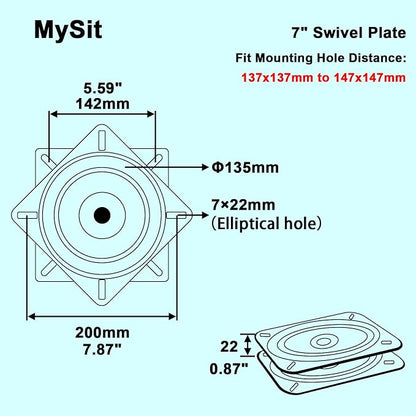 MySit 7" Heavy Duty Bar Stool Swivel Plate Replacement, Square Swivel Mechanism for Recliner Chair or Furniture - Ball Bearing Swivel Boat Seat