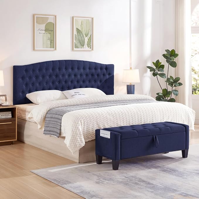 24KF Upholstered Tufted Button Linen Wall Mounted Headboard,Comfortable Fashional Headboard King/CA King Size, 6055-K-Navy Blue