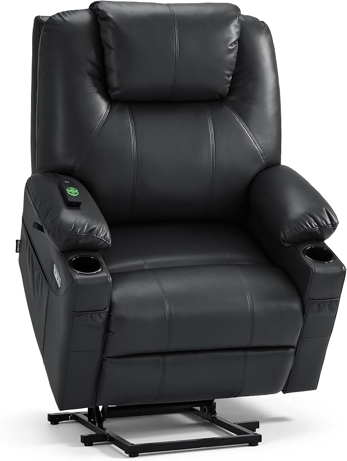 MCombo Power Lift Recliner Chair for Elderly R7042(Black, Small-Wide) | Heat and Massage, Breathable Faux Leather, USB& Type C Charging Port, FSC Certified