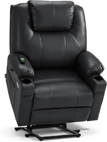 MCombo Power Lift Recliner Chair for Elderly R7042(Black, Small-Wide) | Heat and Massage, Breathable Faux Leather, USB& Type C Charging Port, FSC Certified