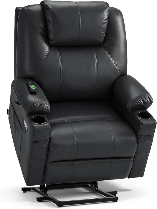 MCombo Power Lift Recliner Chair for Elderly R7042(Black, Small-Wide) | Heat and Massage, Breathable Faux Leather, USB& Type C Charging Port, FSC Certified