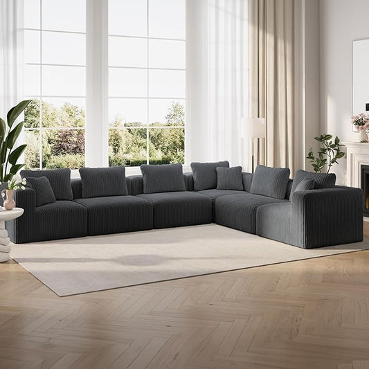 Novilla 141" Modular Sectional Sofa, Modern Cloud Sectional Couch with Smarts Coil® Support, L-Shape Boneless Couch for Living Room Apartments Bedroom, No Assembly Required, Dark Gray (6 Seat)