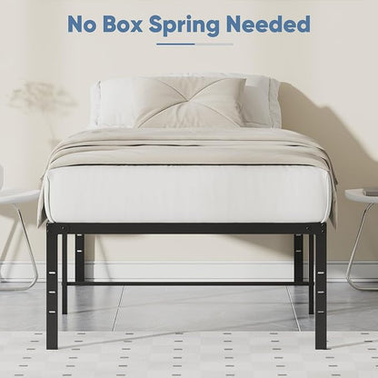 DUMOS Twin Size 16 Inch Bed Frame - Metal Platform Bed Frame Mattress Foundation with Steel Slat Support, No Box Spring Needed, Storage Space Under Base, Easy Assembly, Black