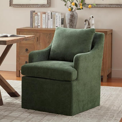 VKNOW Upholstered Dining Chairs Set of 4, Modern Kitchen Chairs Dinner Chairs with 4 Casters, Chenille Armchair for Bedroom Reading Room Living Room, Green