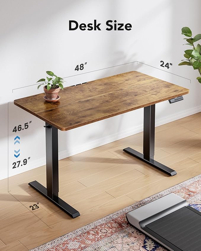 HUANUO Electric Standing Desk,47" x 28" Height Adjustable Desk, 4 Memory Height Settings, Sit to Stand Up Desk for Home Office, with Headphone Hook, Cable Manager, Black
