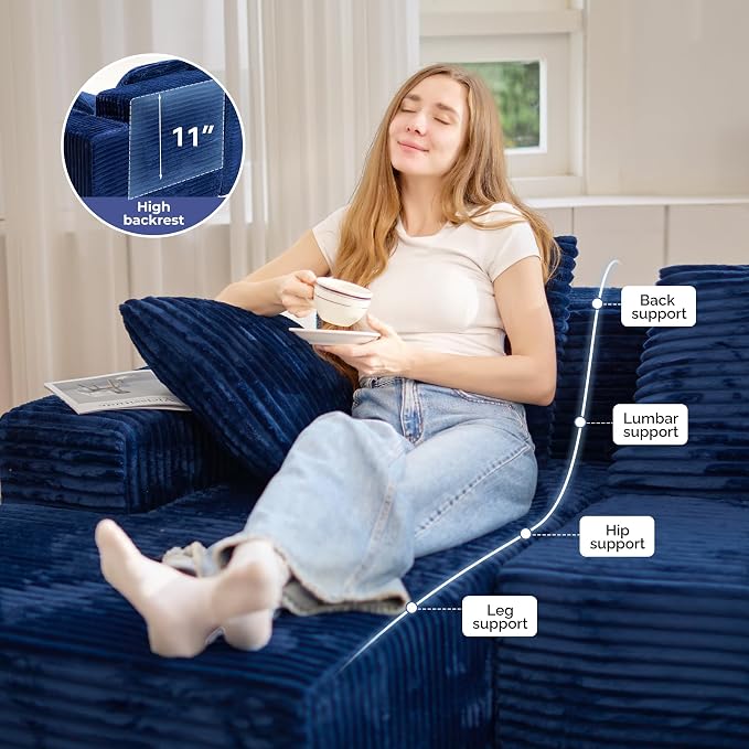 131'' Large Sectional Couches with Chaise Lounge, U-Shaped No Assembly Required Deep Seat Modular Cloud Sofa for Living Room 1PCS, Bedroom