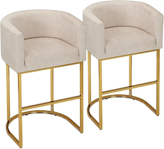 Athena Collection Counter Height Bar Stools Set of 2, 29 Inches Upholstered Barstool Set of 2 with Back and Metal Base, Modern Bar Stool Chairs for Kitchen Island, Dining Room, White