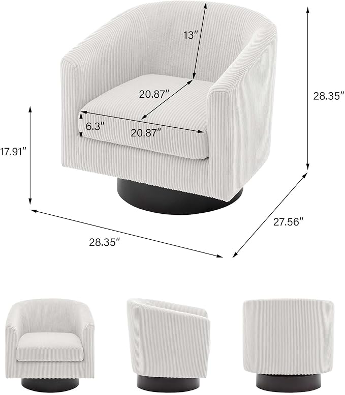 Swivel Barrel Accent Chair, Modern Round Faux Leather Arm Chair for Living Room, Bedroom, Comfy Club Reading Chairs for Adults