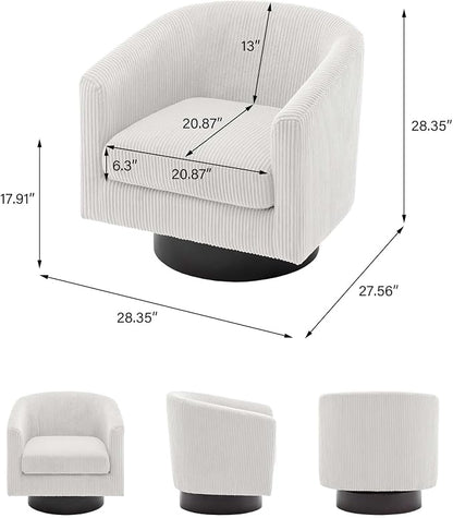 Swivel Barrel Accent Chair, Modern Round Faux Leather Arm Chair for Living Room, Bedroom, Comfy Club Reading Chairs for Adults