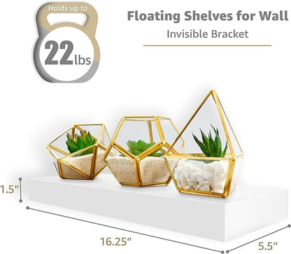 Sorbus Floating Shelves for Wall – 16 Inch Floating Shelf for Kitchen, Bedroom, Living Room, Bathroom, Home & Wall Decor - Mounted Bathroom Shelves with Invisible Brackets (White, 3 Pack)