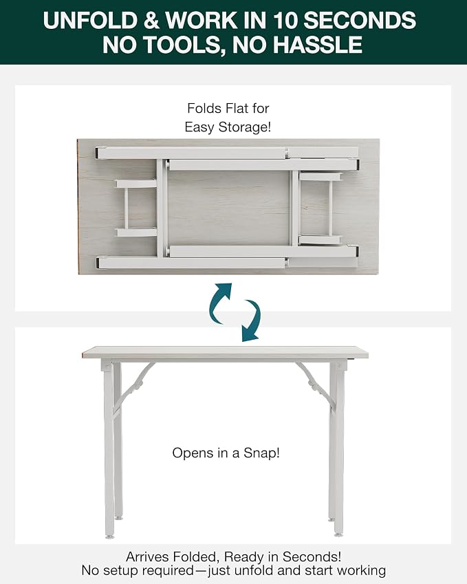 Frylr Small Folding Computer Desk – Portable 43.3 Inch Foldable Laptop Table, Collapsible and Compact for Easy and Fast Setup, Lightweight for Small Spaces, Home Craft and Study Use, White Ash
