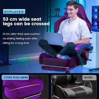 GTPLAYER Gaming Chair Fabric with Pocket Spring Cushion, High Back Ergonomic Computer Chair with Footrest for Adults Lumbar Support Swivel Game Chair for Office Gaming 350LBS, Dark Purple