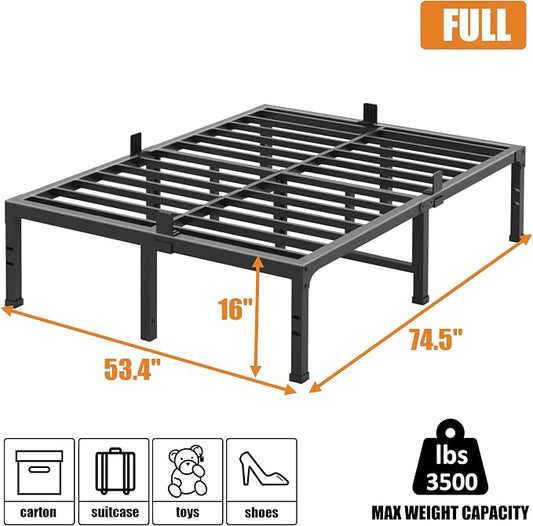 Full Bed Frames,16 Inch Heavy Duty Metal Platform Bed Frame Full Size Support Up to 3500 lbs,No Box Spring Needed,Headboard Compatible,Steel Slat Support,Noise Free,Easy Assembly