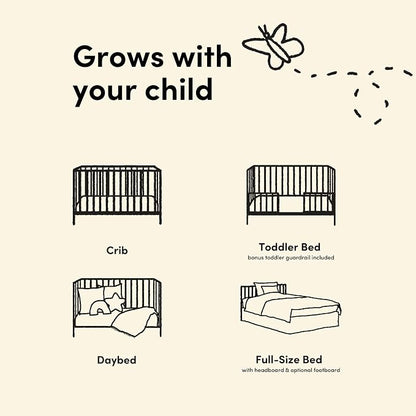 Storkcraft Santorini 5-in-1 Convertible Crib with Toddler Guardrail – GREENGUARD Gold Certified, Conversion Kit Included, 100% Solid Wood, Fits Standard Crib Mattress (Frosted Oat and Driftwood)