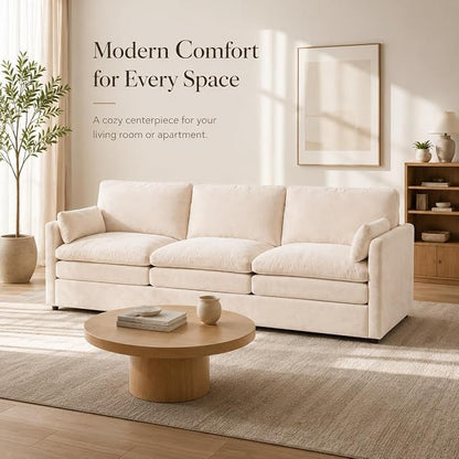 Esright Apartment Cloud Couch, 89-Inch 3-Seat Chenille Sofa, Cream White | Skin-Friendly Fabric, Deep 22" Seat, 2×6.3" Plush Back Pillows, Wood Frame, 800-Lb Support for Studios and Living Rooms