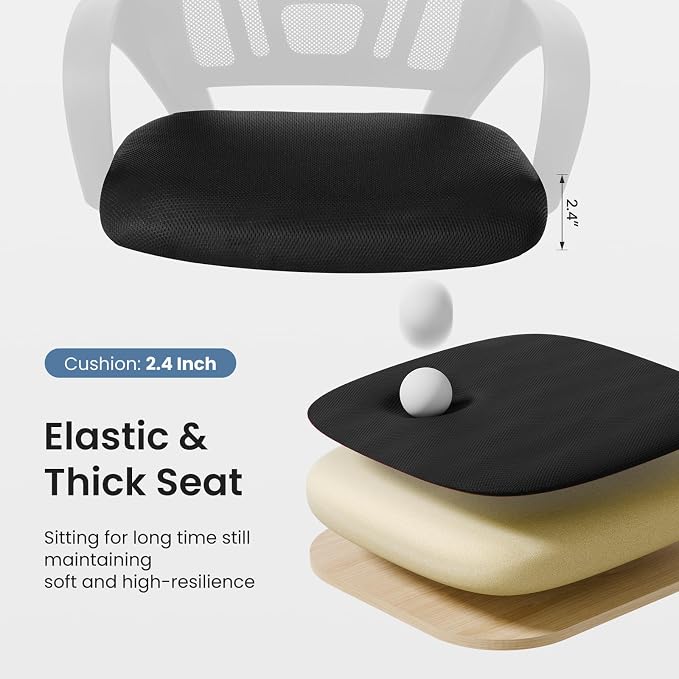 OLIXIS Office Desk Chair - Ergonomic Mid Back with Lumbar Support & Rocking Mode, Height Adjustable with Fixed Armrest, Storage Back for Computer, Gaming, Conference, Meeting, 360° Swivel, Black