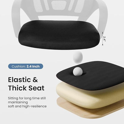 OLIXIS Office Desk Chair - Ergonomic Mid Back with Lumbar Support & Rocking Mode, Height Adjustable with Fixed Armrest, Storage Back for Computer, Gaming, Conference, Meeting, 360° Swivel, Black
