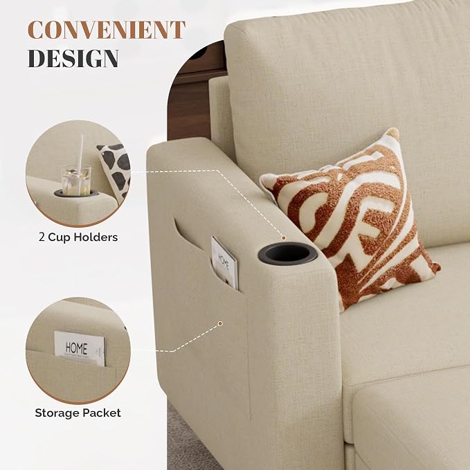 Luxanimarion Upholstered Sectional Sofa and Couches, 78'' L Shaped 3-seat Sofa forLiving Room, Apartment, Lounge,Bedroom-Washable Covers Convertible Sofas(Linen Fabric,Beige