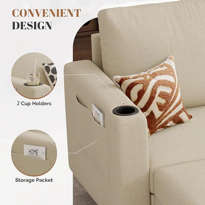 Luxanimarion Upholstered Sectional Sofa and Couches, 78'' L Shaped 3-seat Sofa forLiving Room, Apartment, Lounge,Bedroom-Washable Covers Convertible Sofas(Linen Fabric,Beige