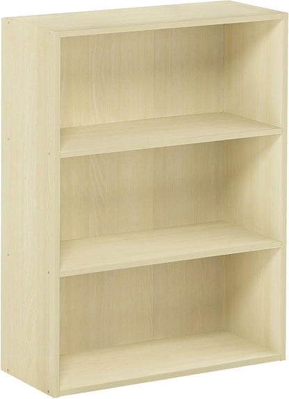 Furinno PASIR Book Shelf, 3-Tier Bookshelf, Storage Shelves Bookcase, 9.7 x 23.7 x 31.5, for Living Room, Bedroom, Home Office, Maple