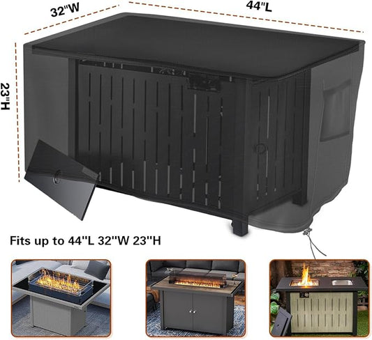 Saking Fire Pit Cover, 44 Inch Fire Table Cover Rectangular with Corner Protectors, Waterproof Windproof Anti-UV Heavy Duty for Patio Furniture Gas Fire Pit -44 x 32 x 23 inch
