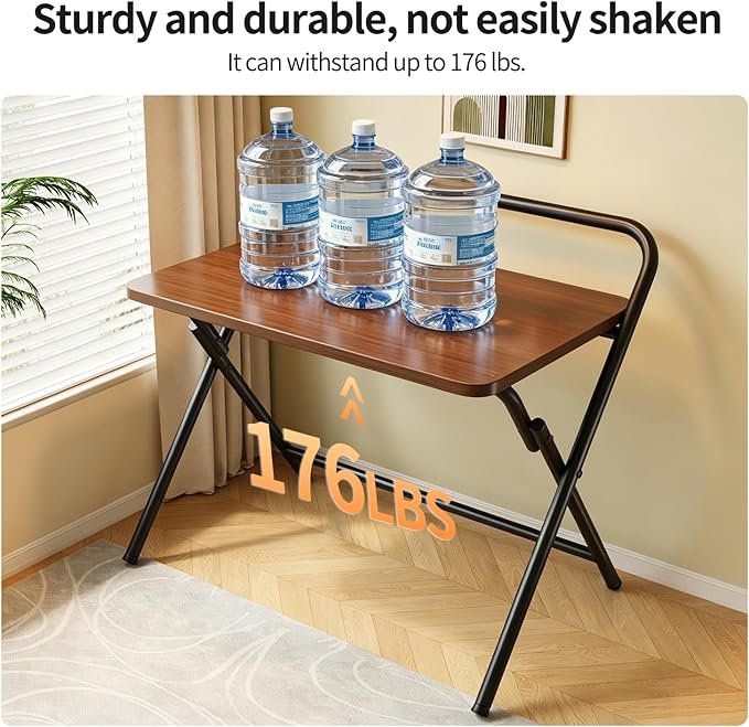 Folding Desk, Small Foldable Computer Desk, Small Table | No Assembly Required,Foldable,24 x 16 Inch,Dark Brown,Suitable for studying&working or dining