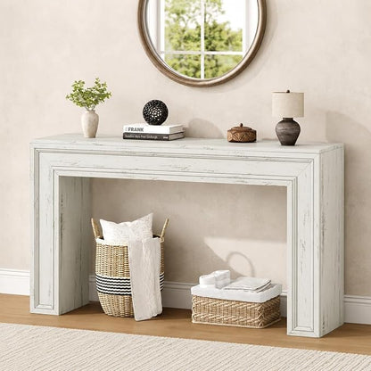 Rresyet 55 Inch Long Console Table, Sofa Table Behind Couch, Entryway Table, Farmhouse Entryway Table for Entrance, Hallway, Living Room (White)