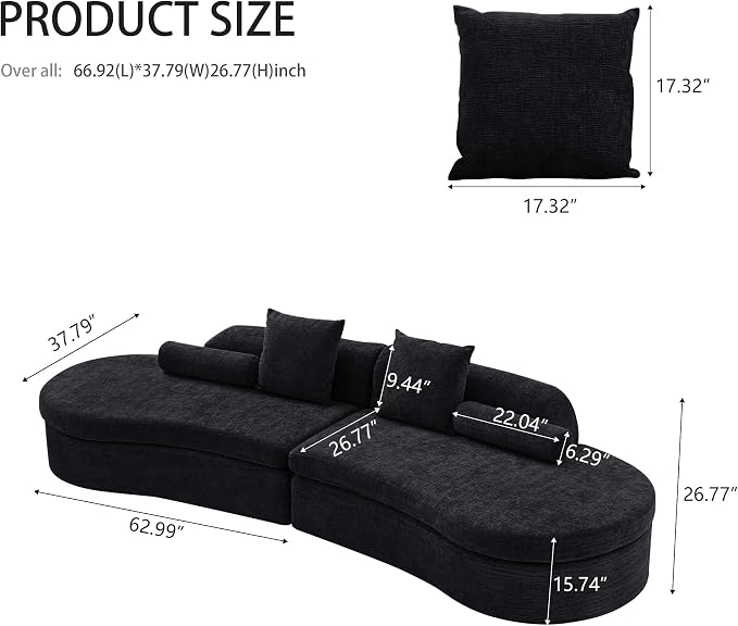 126" Curved Modular Sectional Sofa, Chenille Upholstered Cloud 4 Seater Couch for Living Room, No Assembly Modern Love Seat Sofa with 2 Bolster Pillows & 2 Square Pillows, High-Density Foam, Black
