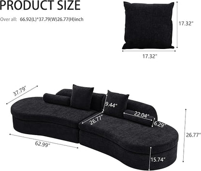 126" Curved Modular Sectional Sofa, Chenille Upholstered Cloud 4 Seater Couch for Living Room, No Assembly Modern Love Seat Sofa with 2 Bolster Pillows & 2 Square Pillows, High-Density Foam, Black