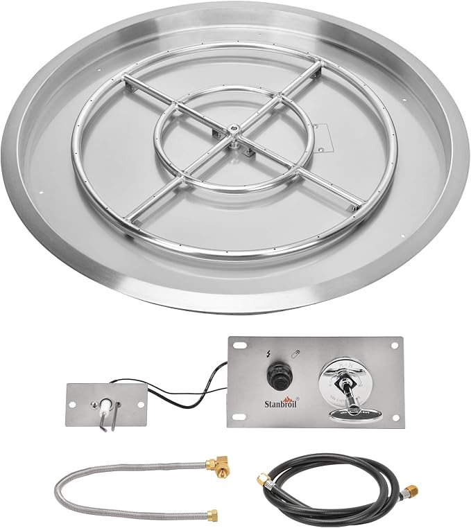Stanbroil 31 Inch Drop-in Round Gas Fire Pit Kit with Spark Ignition Kit, 304 Stainless Steel Gas Firepit Burner Insert for DIY Fire Pit Table, Max 296,000 BTU - Natural Gas Version