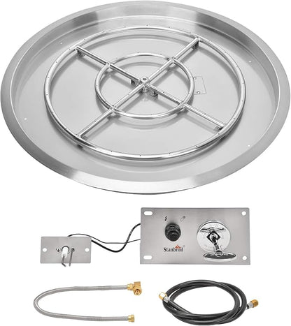 Stanbroil 31 Inch Drop-in Round Gas Fire Pit Kit with Spark Ignition Kit, 304 Stainless Steel Gas Firepit Burner Insert for DIY Fire Pit Table, Max 296,000 BTU - Natural Gas Version
