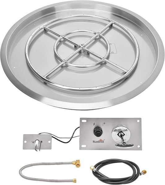 Stanbroil 31 Inch Drop-in Round Gas Fire Pit Kit with Spark Ignition Kit, 304 Stainless Steel Gas Firepit Burner Insert for DIY Fire Pit Table, Max 296,000 BTU - Natural Gas Version