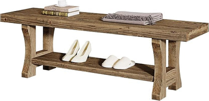 Solid Wood Entryway Bench, 55" End of Bed Bench, Long Indoor Dining Seat for Hallway, Bedroom, Living Room, Dining Room, Easy Assembly, Dark Brown