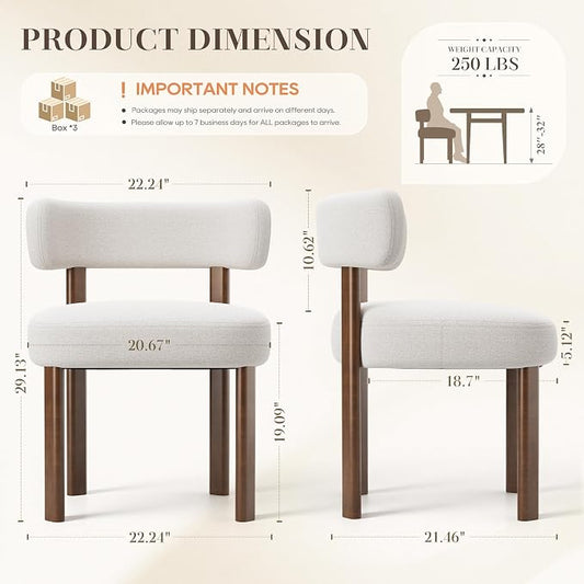 Wooden Dining Chairs Set of 4, Upholstered Kitchen Chairs with Solid Wood Legs, Mid Century Dining Room Chair with Ergonomic Curved Backrest for Kitchen Dining Vanity, Beige