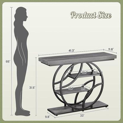 Huuger 41.3 Inch Entryway Table, Modern Console Sofa Table, Accent Table with Shelves, for Entry, Hallway, Entrance, Foyer, O-Shaped Metal Frame, Light Grey