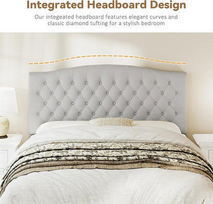 Queen Headboard Only, Velvet Classic Tufted Design, Light Gray | 2 installation options: 1.bed frame mount 2.wall mount (for adjustable bed), Classic hand-tufted headboard king size