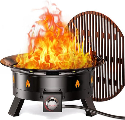 Ciays Large Propane Fire Pit 24 Inch, Gas Fire Pit with Grill Grate, Folding Legs, Hose Hooks, Propane Tank Holder, Cover & Carry Strap, Portable Outdoor Fire Pit for Camping, 58,000 BTU