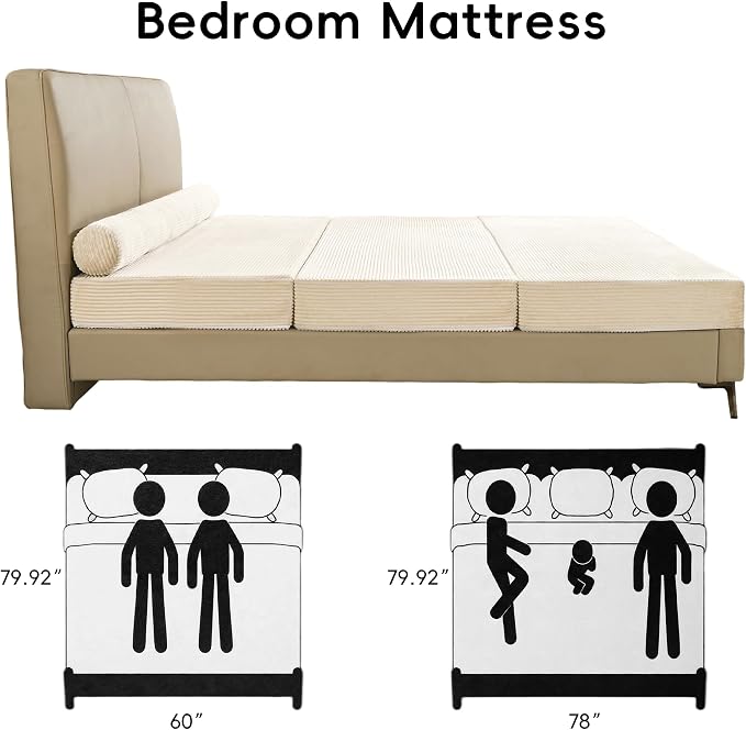 5-in-1 Convertible Sofa Bed, 78" Boneless Couch Tri Folding Mattress with Removable L-Shaped Armrests, Corduroy Futon Couch Sleeper with Pull Out Bed for Living Room Bedroom Apartment, Beige