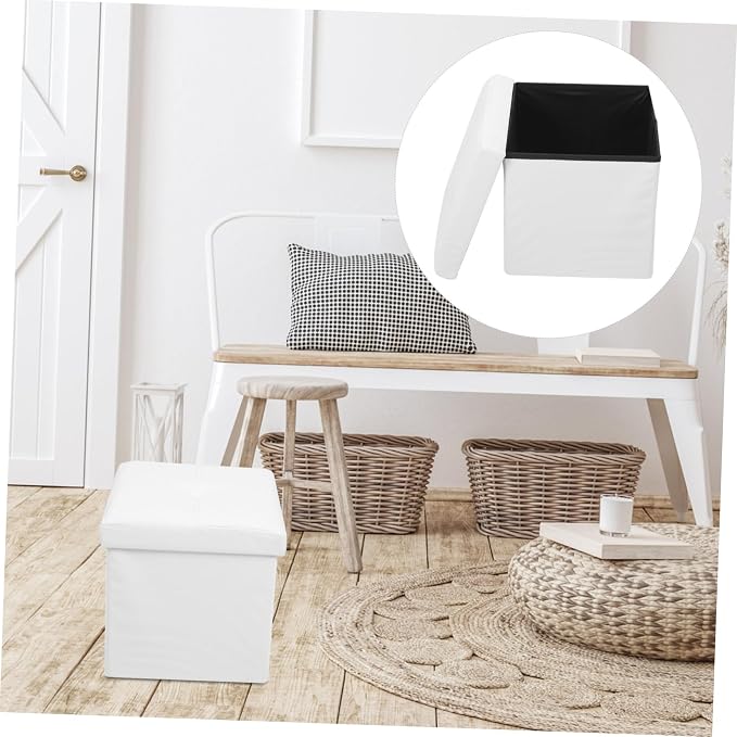 Zerodeko Ottoman Storage Box, Beige, Linen Fabric, Foldable, Portable, Footrest, Storage Basket, Small Stool, Lightweight, Convenient for Travel, Outdoor Activities