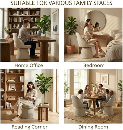 KISLOT Swivel Dining Chairs Set of 2, Upholstered Mid Century Modern Deskchair with Round Back, Linen Fabric Kitchen Chairs for Dining Room, Bedroom, Dressing Room, Khaki