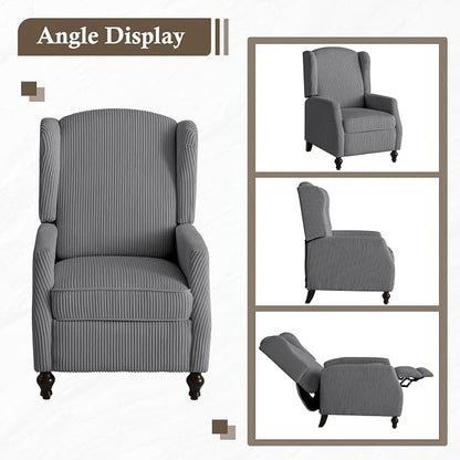 Upholstered Wingback Recliner Chair, Cozy Corduroy Manual Push Back Recliner for Living Room, Bedroom (2, Gray)