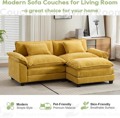 Oprisen 86" Modular Sectional Sofa, Comfy Cloud Couch Sectional Sofa with Ottoman, Chenille Sofa Sleeper Deep Seat Sofa with Throw Pillows for Living Room (Yellow, 86"- L Shape)
