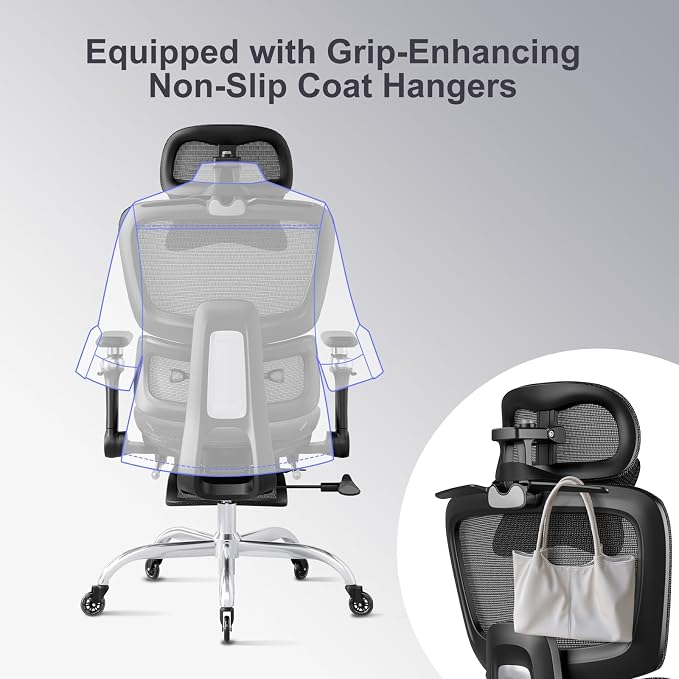 Office Chair with Footrest, Ergonomic Chair with 3D Headrest, Computer Chair with Adjustable Backrest & 6D Armrest, Gaming Chair with Adaptive Lumbar Support, Adjustable Seat Depth, Black